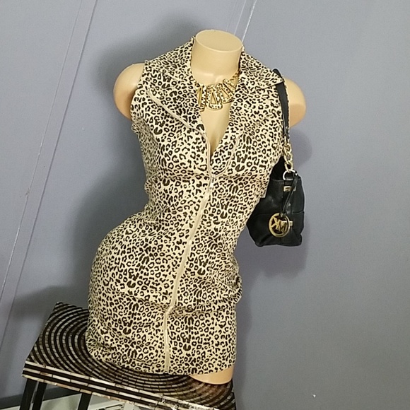 Gorgeous Biker Style Sexy Animal Print Zip Dress - Picture 2 of 8